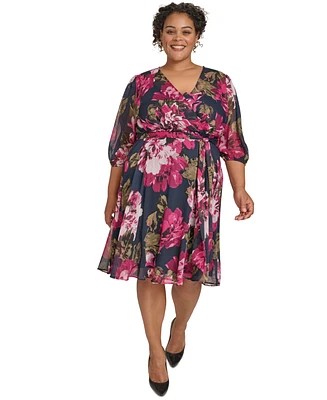 Calvin Klein Plus Floral-Print A-Line Wrap Dress