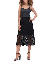 Siena Women's Mix-Media Faux-Leather Floral-Lace Dress