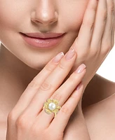 Effy Cultured Freshwater Pearl (9-1/2mm) & Diamond (1/6 ct. t.w.) Flower Statement Ring in 14k Yellow Gold