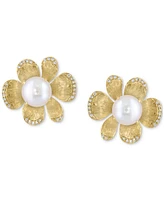 Effy Collection Cultured Freshwater Pearl (8.5MM) & Diamond Flower Earrings (1/5 ct. t.w.) in 14k Yellow Gold