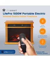 LifeSmart LifePro 1500W Portable Electric Infrared Quartz Indoor Fireplace, Oak