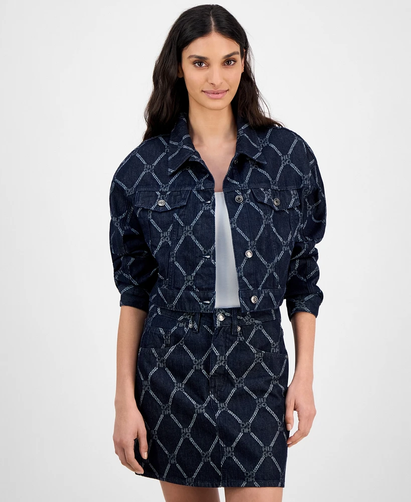 Hugo Women's Chain-Print Denim Trucker Jacket