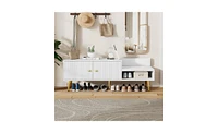 Slickblue Modern Shoe Storage Bench with Hidden Storage & Upholstered Cushions for Entryway, Living Room, and Bedroom