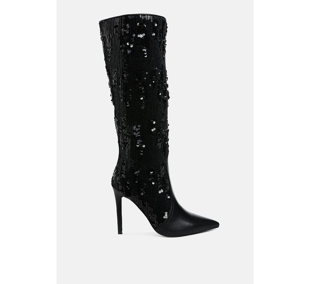 London Rag Sitarah Sequin Embellished Metallic Long Boots