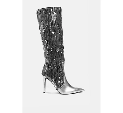 London Rag Sitarah Sequin Embellished Metallic Long Boots
