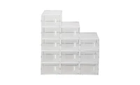 Slickblue 12-Pack Clear Plastic Stackable Shoe Storage Boxes for Organized Footwear Display