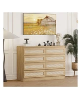 gaomon 8 Drawer Double Dresser For Bedroom, Rattan Chest Of Dressers