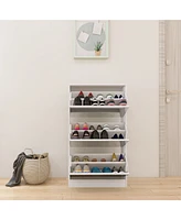 Slickblue Slim White Shoe Storage Cabinet with Mirror, 3-Tier Narrow Shoe Rack Organizer for Home & Apartment