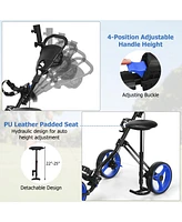 Hongge Foldable 3 Wheels Push Pull Golf Trolley with Scoreboard Bag-Navy