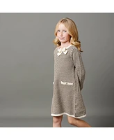 Hope & Henry Toddler Girls Organic Long Sleeve Bow Detail Tweed Sweater Dress