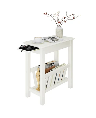 Gymax Side Table End Table Nightstand w/ Bottom Storage Shelf & Rubber Wood Legs White