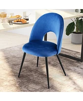 Gymax Dining Chair Set of Velvet Upholstered Side Chair w/ Metal Base for Living Room Blue