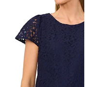 CeCe Women's Crewneck Flutter Sleeve Lace Top