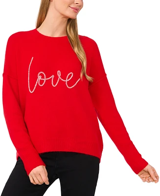 CeCe Women's Love-Graphic Crewneck Long-Sleeve Sweater