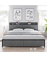 gaomon Queen Size Bed Frame with 2 Storage Drawers, Lined Fabric Upholstered Headboard with Charging Station