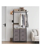 gaomon Clothing Rack With 4/6 Drawers, Freestanding Closet Organizer, Clothes Stand Dresser With Steel Frame & Wooden Top