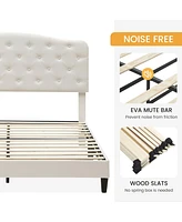 gaomon Queen Bed Frame White with Headboard Adjustable, Leather Upholstered Platform Bed Frame Queen Size