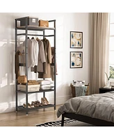 Tribesigns ndustrial Hall Tree Garments Rack with Shelf and Hanging Rod,Freestanding Closet Organizer