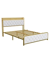 gaomon Full Size Bed Frame,Velvet Upholstered Platform Bed Frame with Diamond Tufted Headboard, No Box Spring Needed