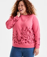 Style & Co Plus Embroidered Fleece Sweatshirt, Exclusively at Macy's