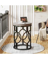 Tribesigns Round Industrial End & Side Table with Metal Hollow Frame, Small Bedside Table Nightstand