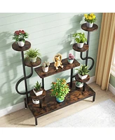 Tribesigns Large Tall Plant Shelf,Wood Indoor Ladder Holder Flower Rack,8-Tier Metal Plant Stand