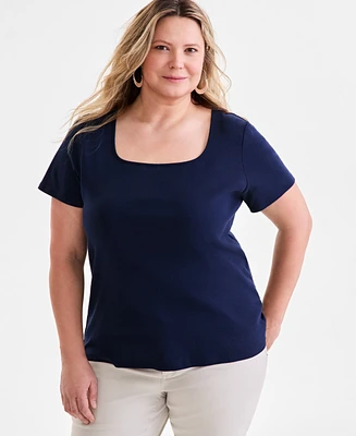 Style & Co Plus Short-Sleeve Square-Neck Tee, Exclusively at Macy's