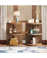 Tribesigns 3-Tier Industrial Semi Circle End & Side Table with Storage Set of 2, Narrow Wood Sofa Side Table Nightstand Bedside Table for Living Room