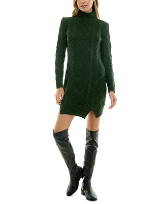 Crystal Doll Juniors' Cable Knit Turtleneck Sweater Dress