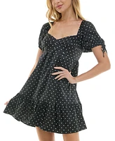 Crystal Doll Juniors' Dot Print Puff-Sleeve A-Line Dress