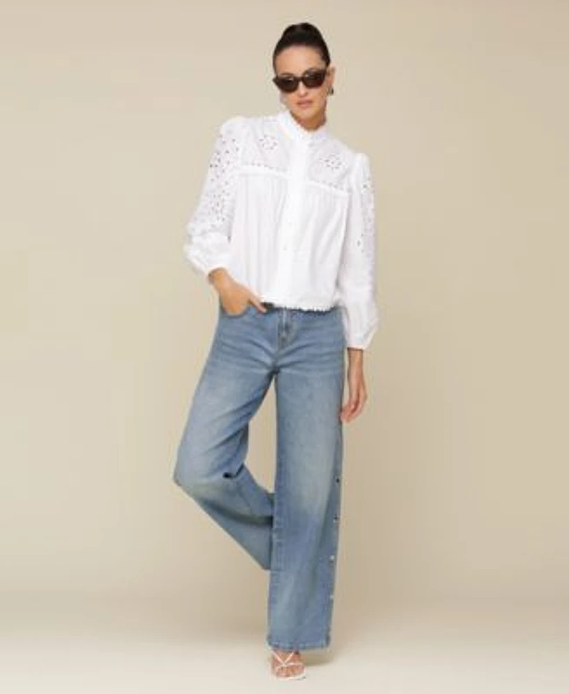 Avec Les Filles Eyelet Blouse Studded Jeans