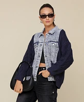 Avec Les Filles Women's Mixed-Media Denim Sweater Jacket