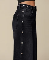 Avec Les Filles Women's Mid-Rise Studded Barrel-Leg Jeans