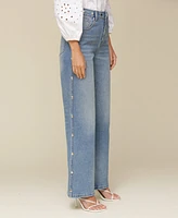 Avec Les Filles Women's Mid-Rise Studded Barrel-Leg Jeans