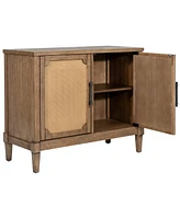 Martha Stewart Collection 36.5" Wood Salina Wide Woven Cane Accent Cabinet