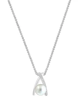 Effy Cultured Freshwater Pearl (8mm) & Diamond (1/20 ct. t.w.) Crisscross 18" Pendant Necklace in Sterling Silver