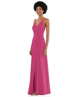 Women's Faux Wrap Crises Cross Back Maxi Dress with Adjustable Straps