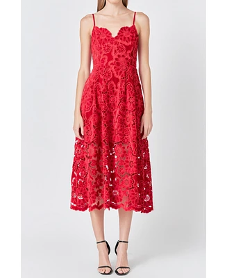 endless rose Women's Velvet Lace Midi Dress