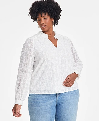 On 34th Trendy Plus Embroidered Chiffon Top, Exclusively at Macy's