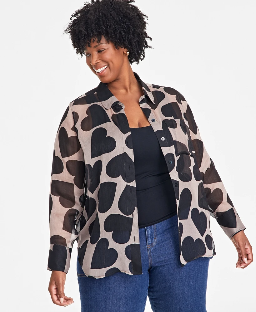 On 34th Trendy Plus Giant Hearts Printed Blouse, Exclusively at Macy's