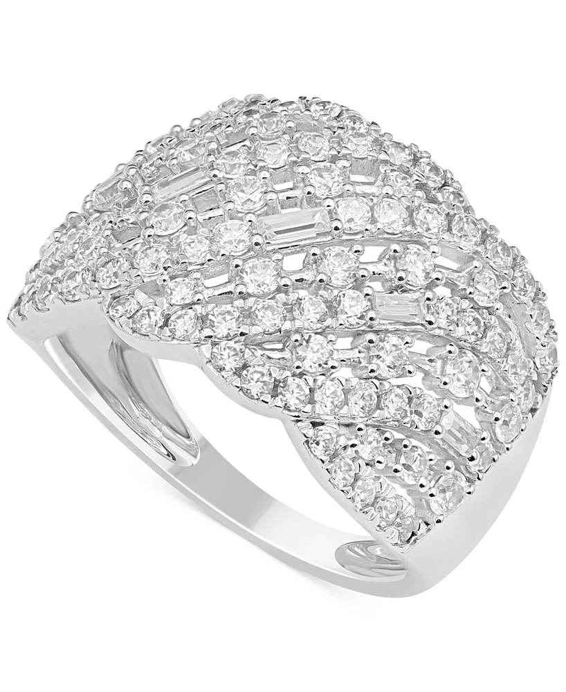 Diamond Round & Baguette Diagonal Openwork Cluster Ring (1-1/2 ct. t.w.) in 14k White Gold