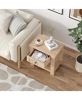 Gymax Side End Table Nightstand w/ Drawer Wood for Living Room Bedroom Rustic