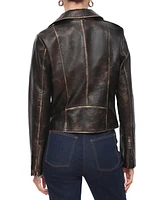 Bagatelle Collection Women's Metallic Contrast Faux Leather Biker Jacket - Black