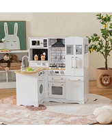 Gymax Kid's Corner Kitchen Playset Wooden Pretend Kitchen Play Toy Set w/ Sound Effect