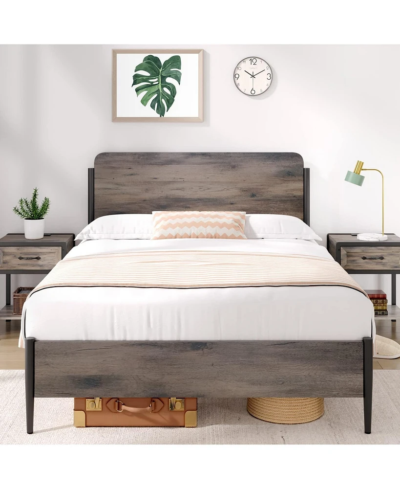 gaomon Full Bed Frame with Wooden Headboard and Footboard,Metal Queen Size Bed Frame