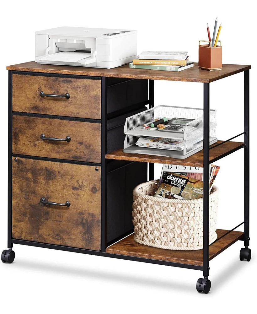 Devaise Drawer Mobile File Cabinet, Rolling Printer Stand with Open Storage Shelf