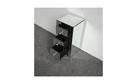 Slickblue S Mirrored Glass Bedside Table with Three Drawers - Elegant Nightstand for Bedroom Storage