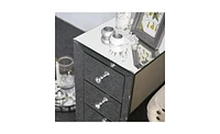 Slickblue S Mirrored Glass Bedside Table with Three Drawers - Elegant Nightstand for Bedroom Storage