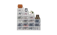 Slickblue 18-Pack Clear Plastic Stackable Shoe Storage Boxes for Organized Footwear Storage