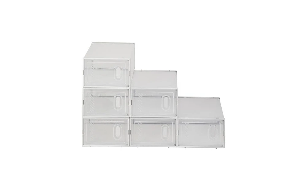 Slickblue 6-Pack Clear Plastic Stackable Shoe Storage Boxes - White Footwear Organizers